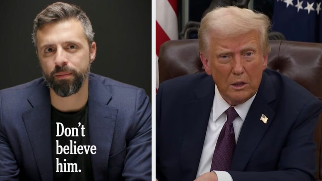 „Hann er að reyna að sannfæra ykkur um eitthvað sem er ekki satt. Ekki trúa honum“