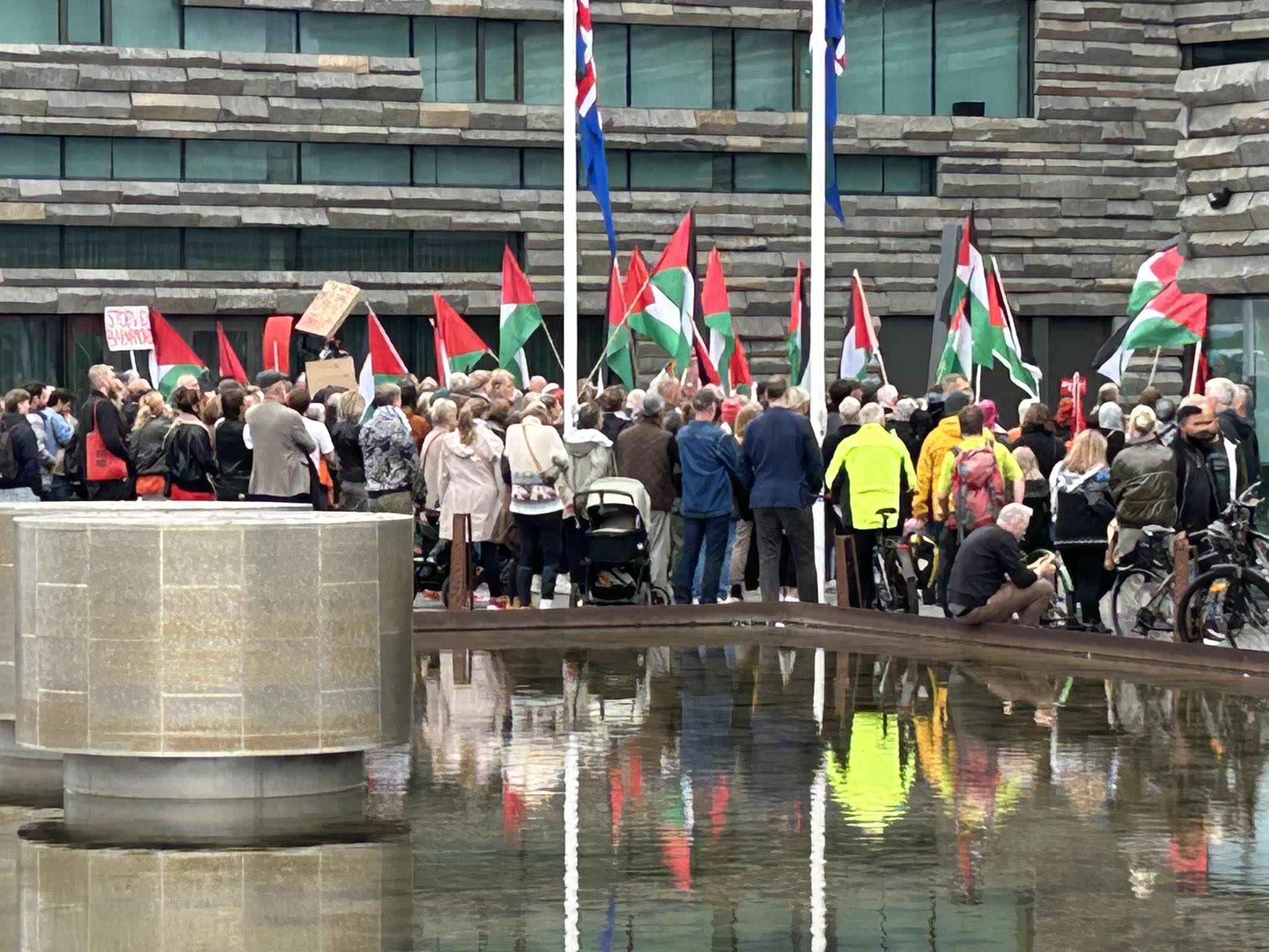 Napad na fotografa Morgunblaðsins med rdečo barvo na protestu Island-Palestina