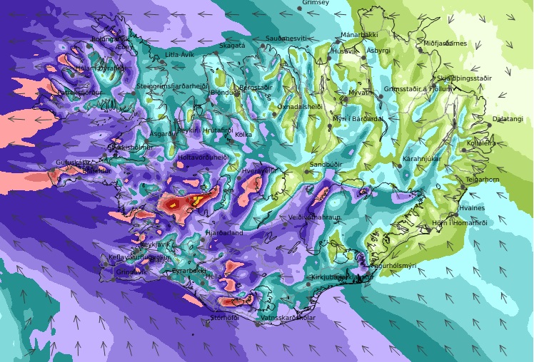 Færist aftur fjör í leikinn á laugardagskvöld: „Útlit fyrir storm eða rok víða um land og snjókomu“