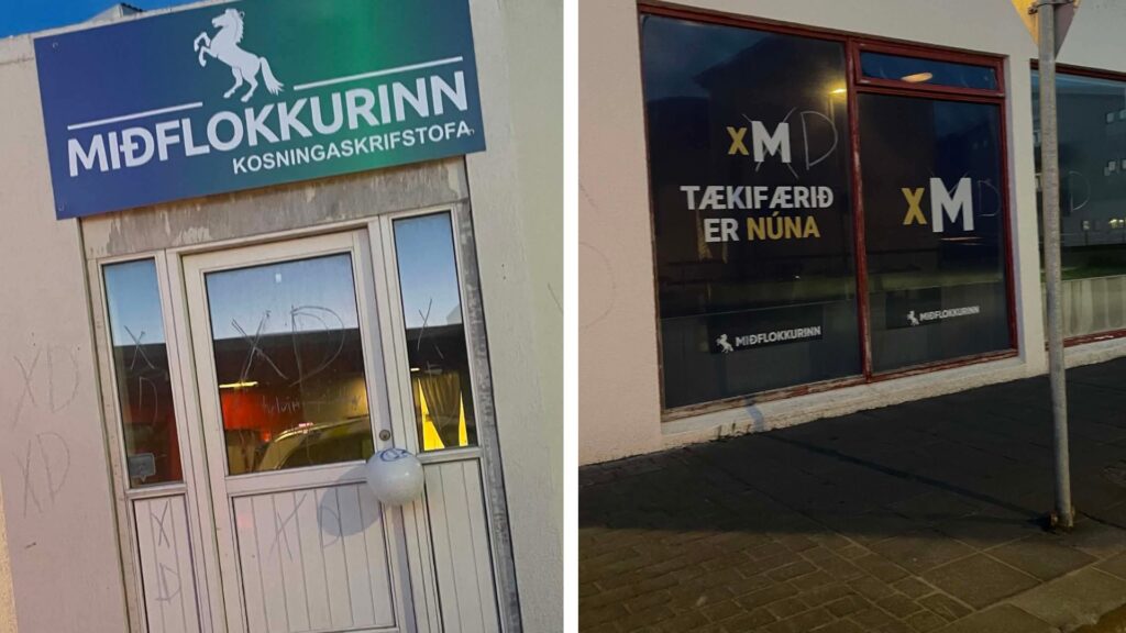 Skemmdarverk unnin á kosningaskrifstofu Miðflokksins í Vestmannaeyjum í nafni Sjálfstæðisflokksins